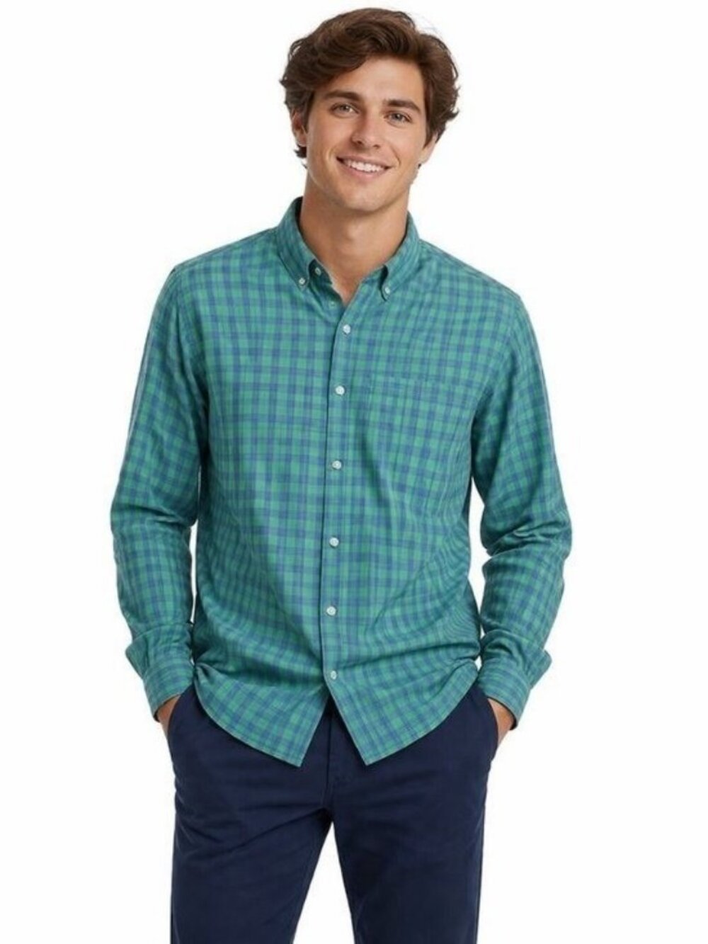 Mens Southern Tide XXL Performance Button Down Shirt Green Blue Plaid LS